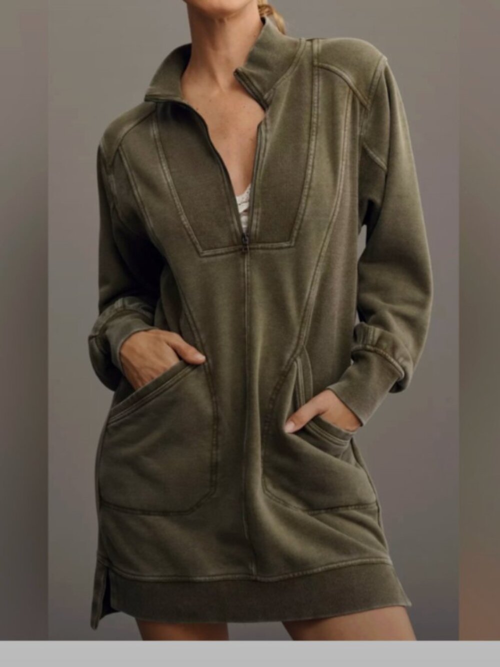 Anthropologie Daily Practice Athleisure Dress NWT Olive Green Size L